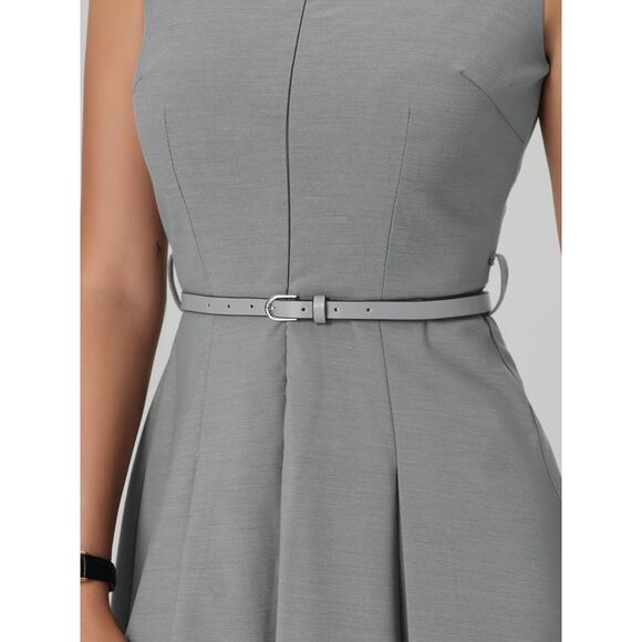 Sleeveless Dress Zip Up Belted Fit & Flare Work Dresses Gray - Picture 4 of 5